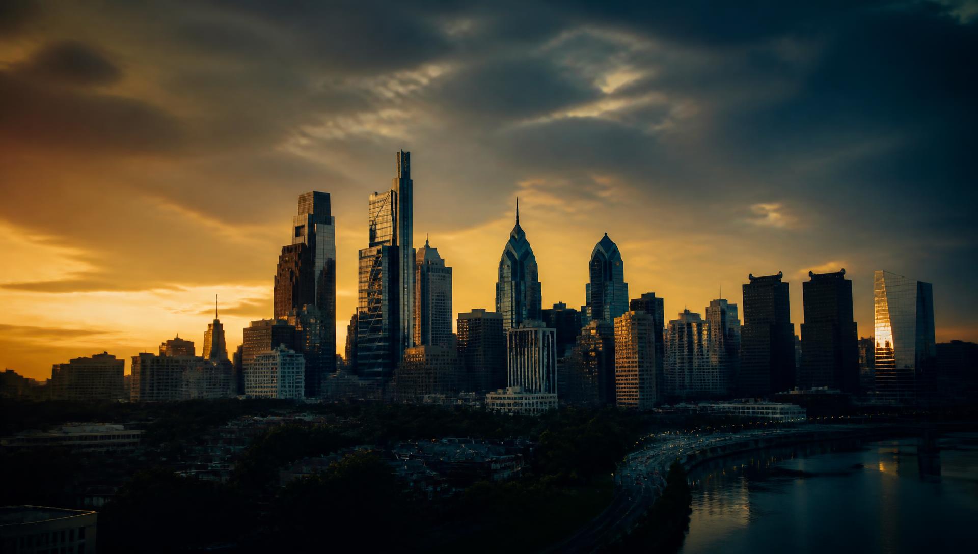 The Philadelphia skyline at dusk